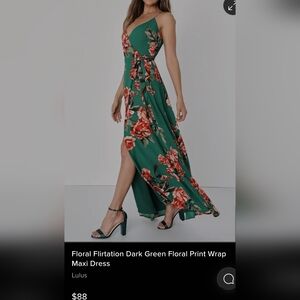 Lulu's Emerald Green Floral Wrap Maxi Dress